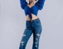 Crossing dark blue crop top