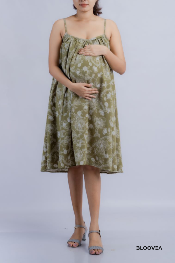 Greeny printed mommy short dress