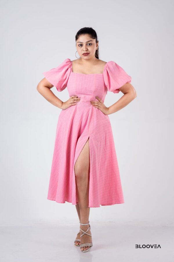 Short sleeve pinki long frock