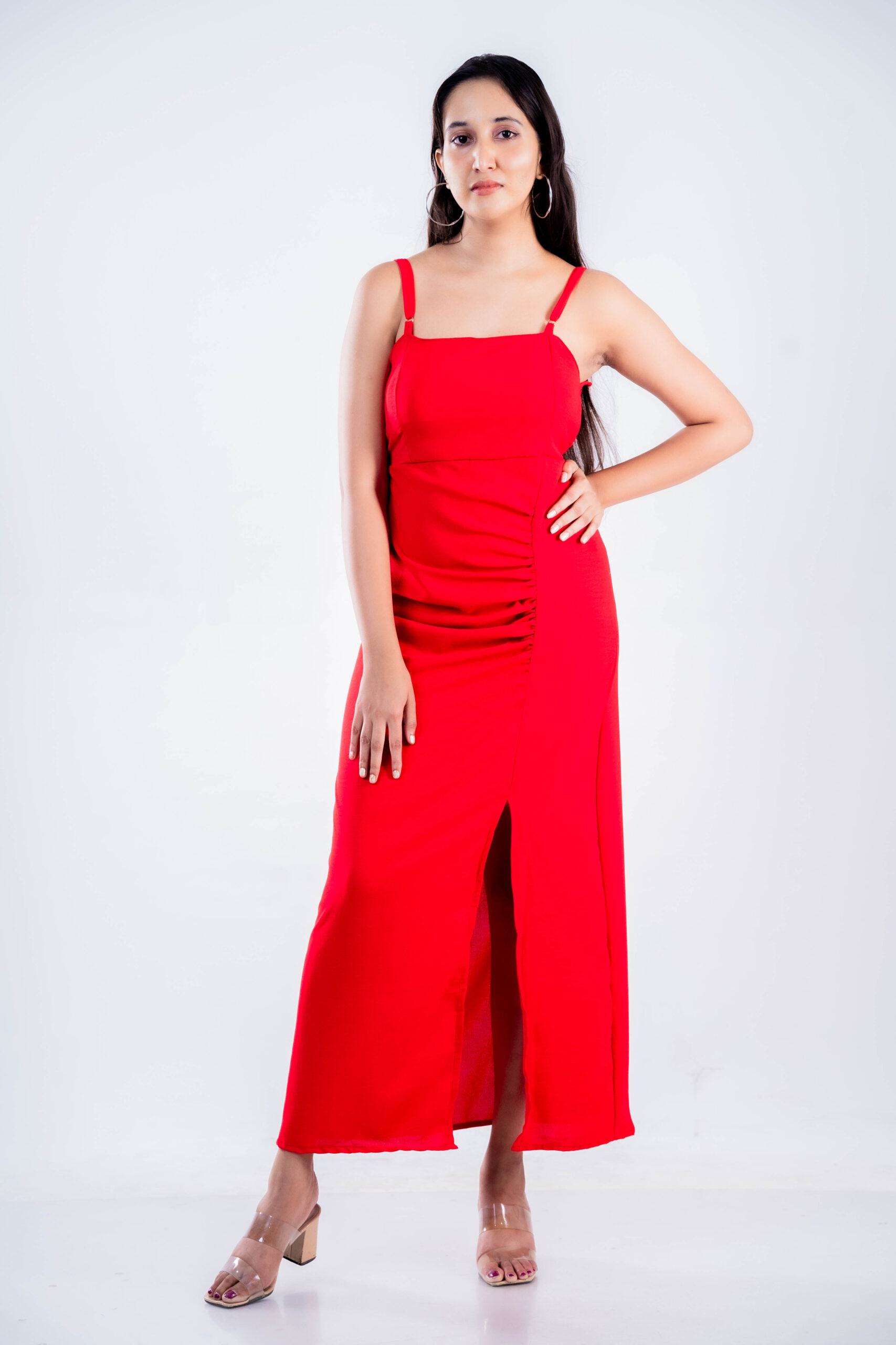 Red Sleeveless Long Frock