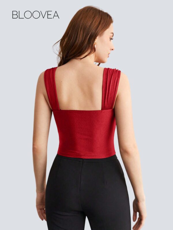 Women's Casual Solid Color Pleated Slim Fit Wide Strap Camisole