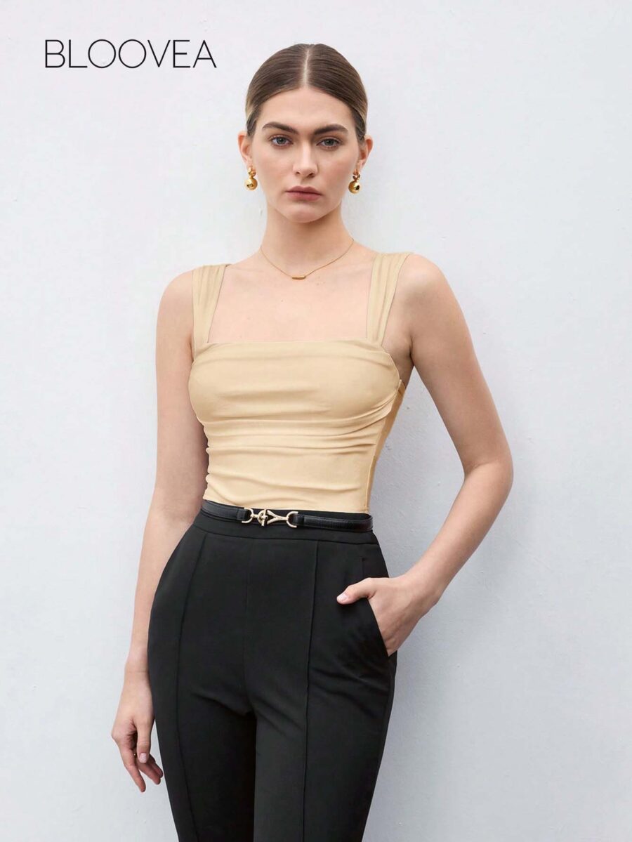 Solid Color Pleated Slim Fit Camisole