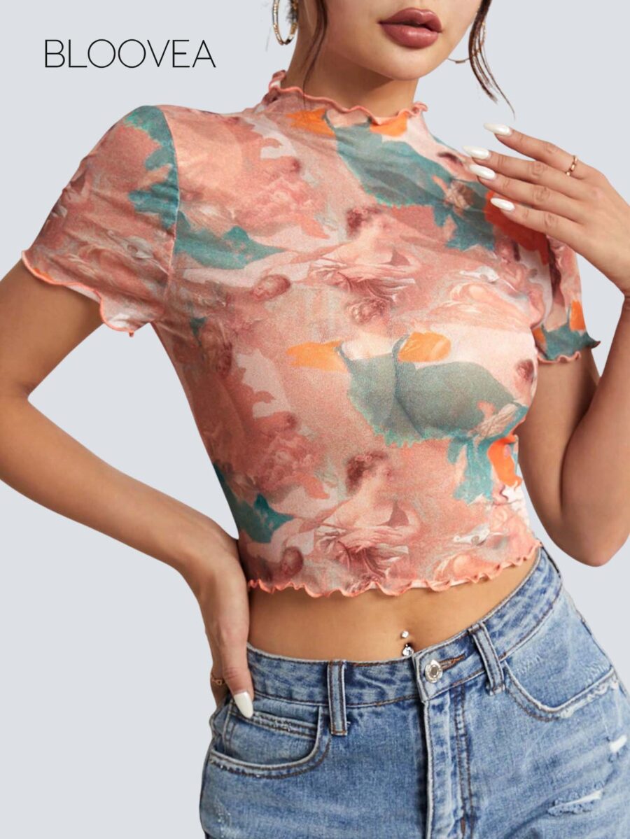 Stand Collar Short Sleeve Top