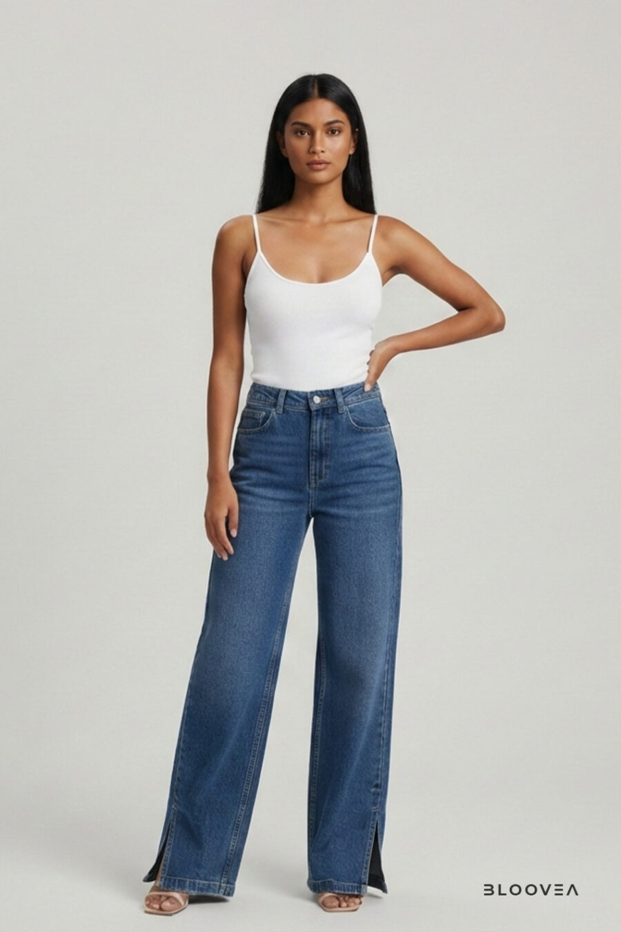 Bloovea Women's High Waist Wide Leg Jeans Light Blue