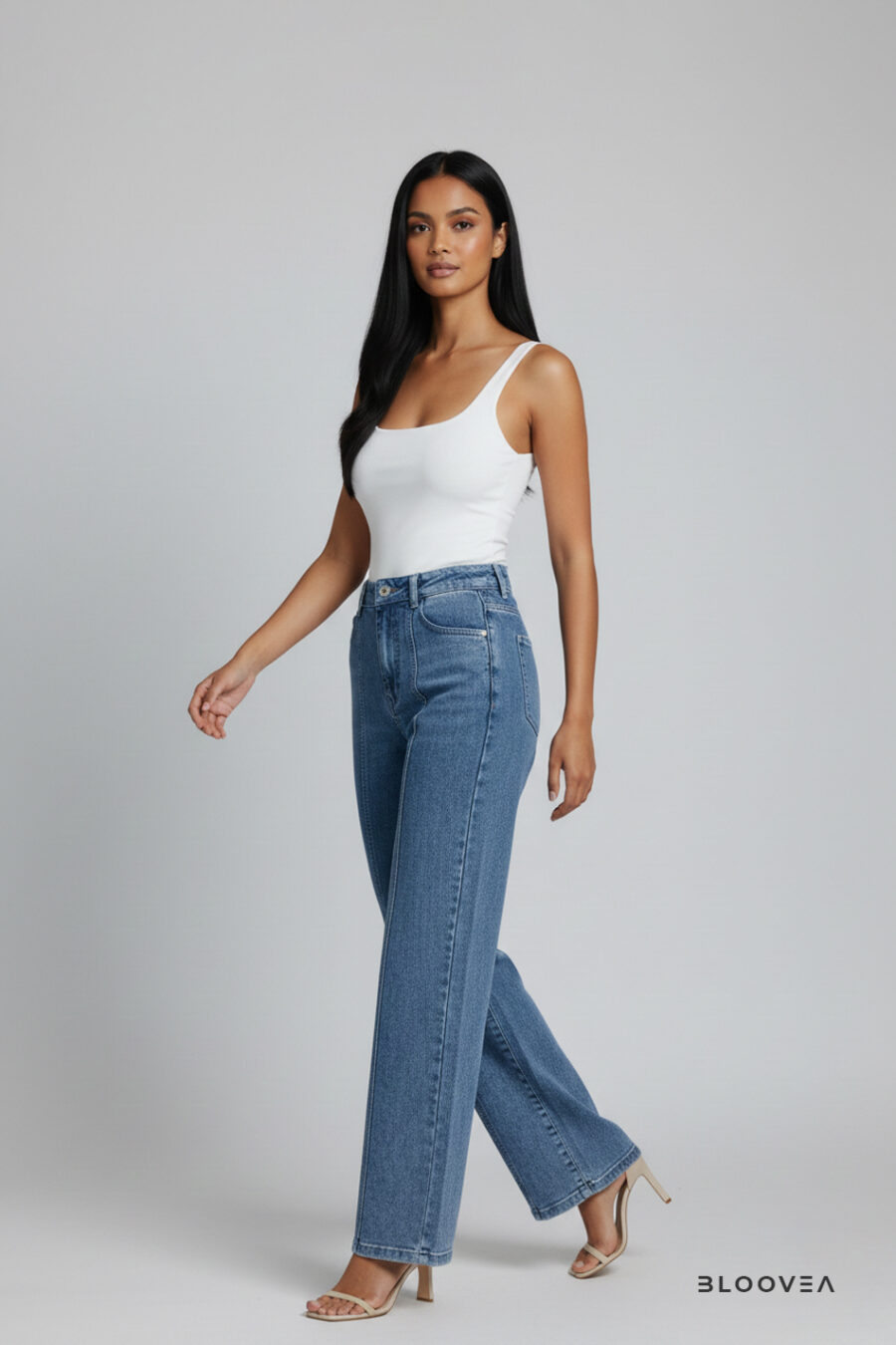 Bloovea Women's Boot Cut High Waist Jeans Light Blue